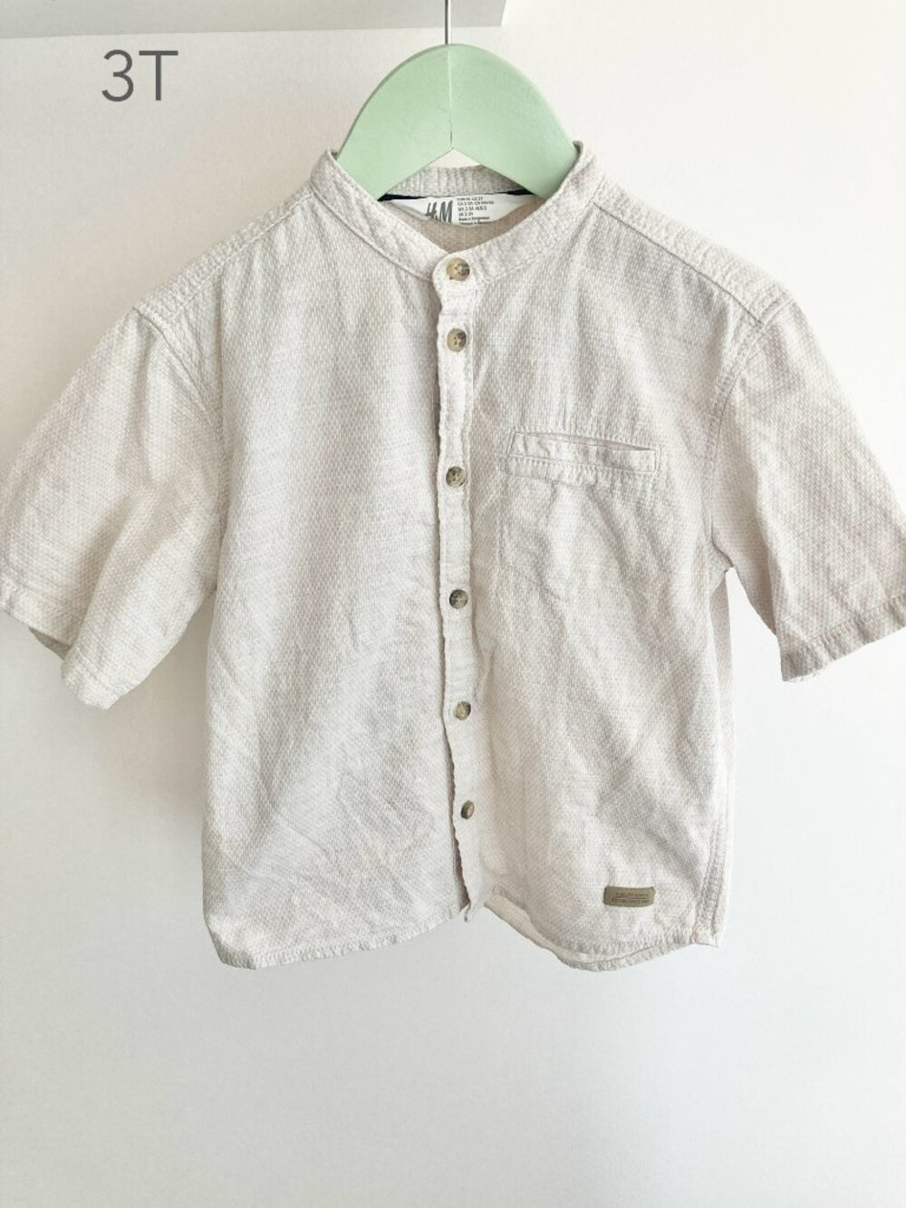 🪴5/$30 H&M 3T Toddler Boy Lightweight Button Collar Shirt Summer Fall Neutral